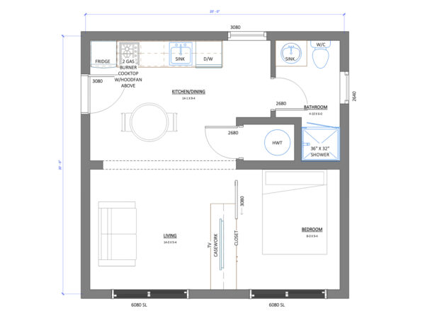 Hewing Haus Quadra 400sqft home floorplan
