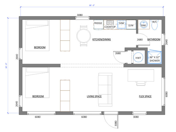 Hewing Haus Granville 600sqft home floorplan